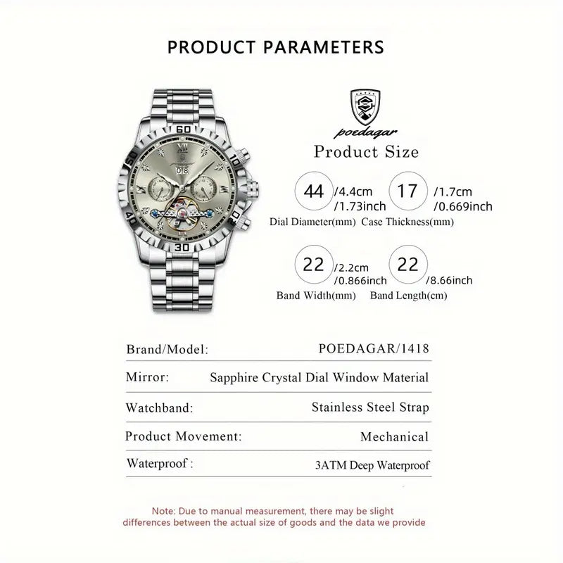 Poedagar Top Luxury Men'S and Women'S Watches, Date Automatic Week Men'S and Women'S Watches, Hollow Swirl Mechanical Stainless Steel