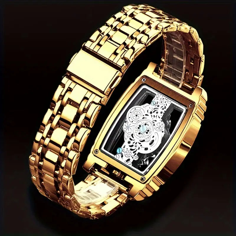 Men's Luxury Quartz Watch with Folding Clasp - Sleek, Hollow-Out Design, Luminous Dial, Stainless Steel Band