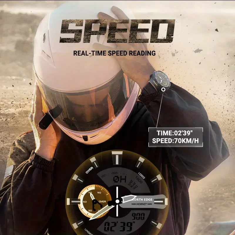 NORTH EDGE HORNET Men's Sports Watch - Black Digital Display with World Time, Speed Tracker, Stopwatch, Countdown Timer, Illumination & Water Resistance for Running, Cycling & Outdoor Activities, Cycling Wristwatch