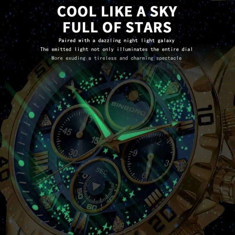 BINBOND Unisex Glossy Quartz Watch - Business Style, 3ATM, Stainless Steel Band, Round Alloy Case, Analog Display with Date Window, Business Casual Watch|Glossy Finish Watch|Quartz Movement Watch