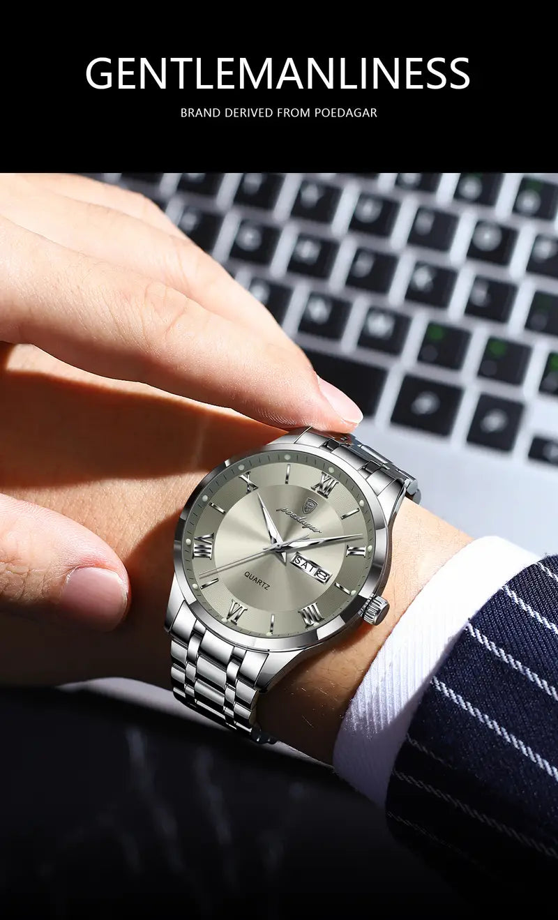 Men'S Quartz Watch | Stainless Steel & Zinc Alloy | 3ATM | Business Casual Style | Green Dial with Golden-Tone Accents | Pointer Display | Battery-Powered, No Battery Included