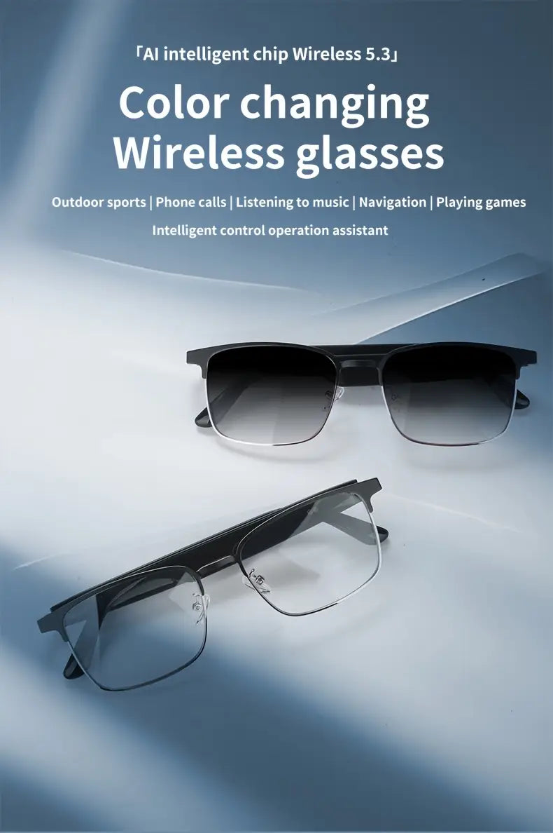Smart Audio Glasses with Photochromic Lenses, Touch Control, Built-in Mic & Open-Ear Music, Anti-Blue Light, Rechargeable Battery for Office, Outdoor, Sports, Driving - Ideal Holiday Gift