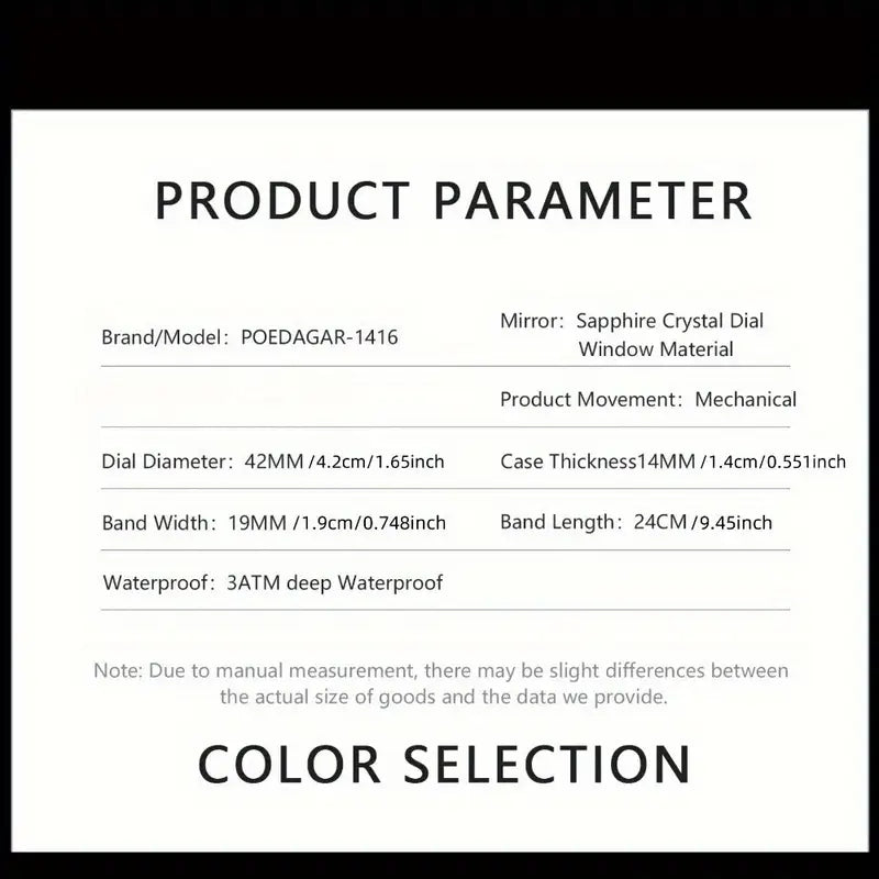 Poedagar Fashion Luxury Men'S Mechanical Watch, High-end Versatile, Waterproof Night Light Men'S Watch Hollow Turbine Automatic Mechanical Watch, Without Battery