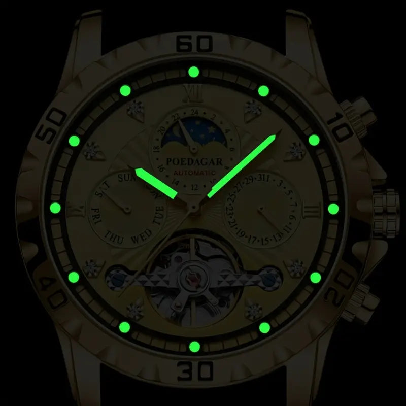 Men's Luxury Multifunctional Waterproof Mechanical Watch, 3D Hollow Luminous Fashion Youth Wristwatch