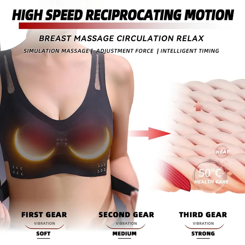 USB Rechargeable Smart Massage Hot Pad Bra, 1200mAh Lithium Battery | 5-Key Hidden Massage Cup Pad with 6 Massage Touch Points | 5 Realistic Hand Vibration Modes + 3-Speed Vibration Intensity Adjustment + Low Noise Design | 2-Level Constant Temperature