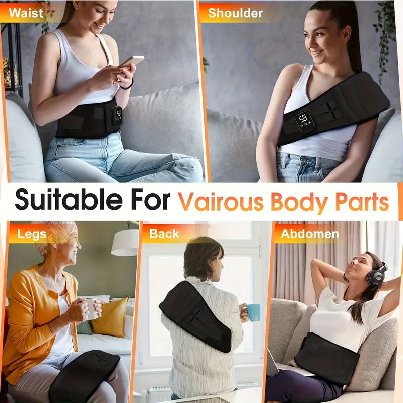 Cordless Heated Waist Massager Belt with Lumbar Support, 3 Heat & Vibration Modes, Adjustable & Wearable Under Clothes, USB Rechargeable