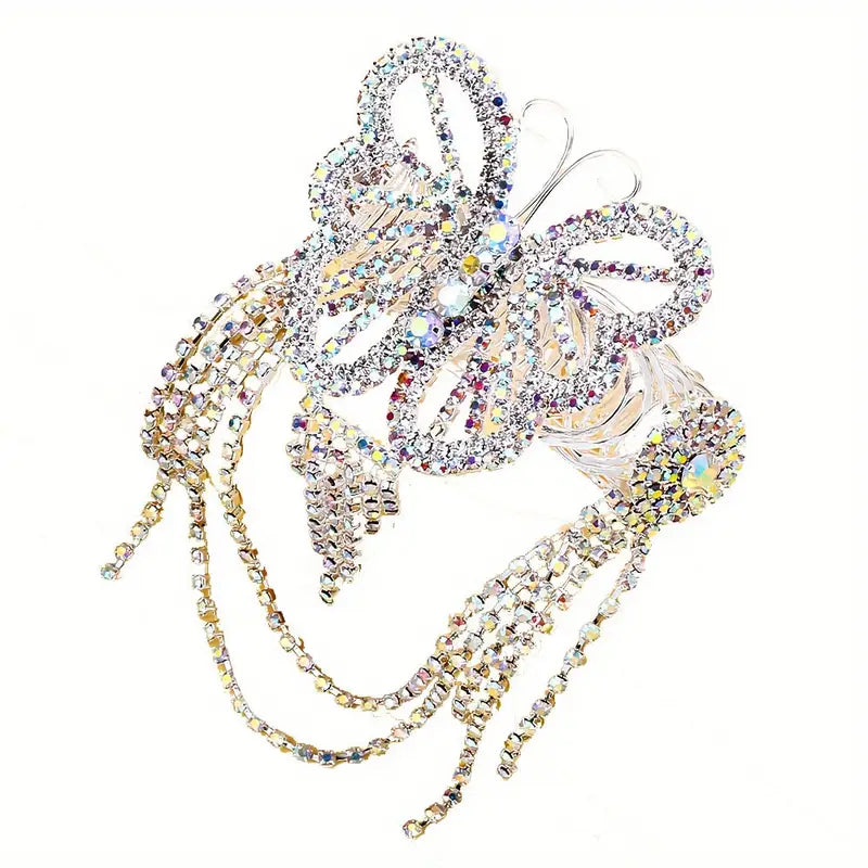 Elegant Butterfly Tassel Bracelet for Women, Sexy Rhinestone Arm Chain, Alloy Fashion Jewelry for Party and Banquet Occasions, 2 PCS Summer Holiday Accessory, Butterfly Charms, Rhinestone Embellishments, Alloy Constructio