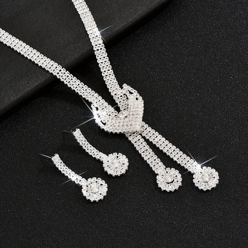 New Foreign Trade European and American Style Silvery Heart Jewelry Set with Tassel Peach Pendant Wholesale Factory