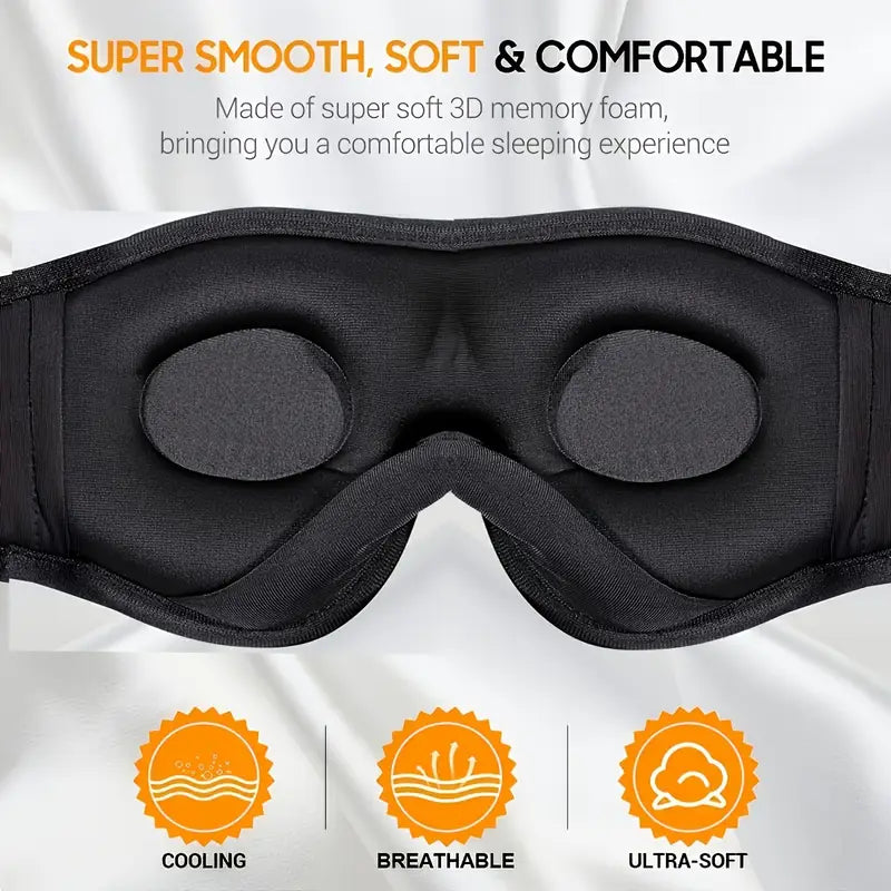 Sleep Mask with Wireless Headphones, 3D Wireless Sleeping Mask for Side Sleepers - Rechargeable Polyester Travel Essential, Black with Blue Accents, Ideal Gift for Sleepers, Sleep Mask