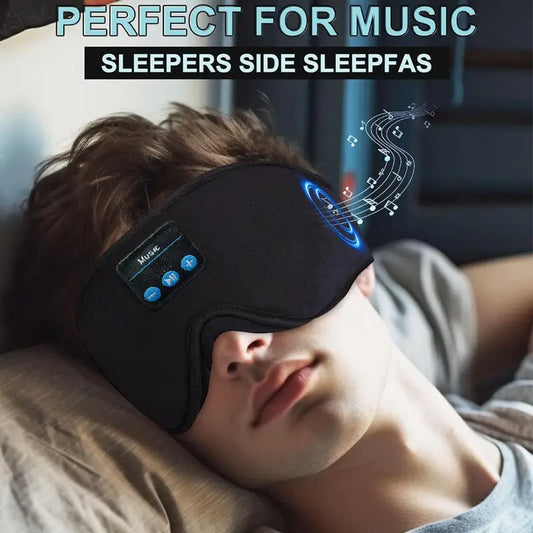Sleep Mask with Wireless Headphones, 3D Wireless Sleeping Mask for Side Sleepers - Rechargeable Polyester Travel Essential, Black with Blue Accents, Ideal Gift for Sleepers, Sleep Mask