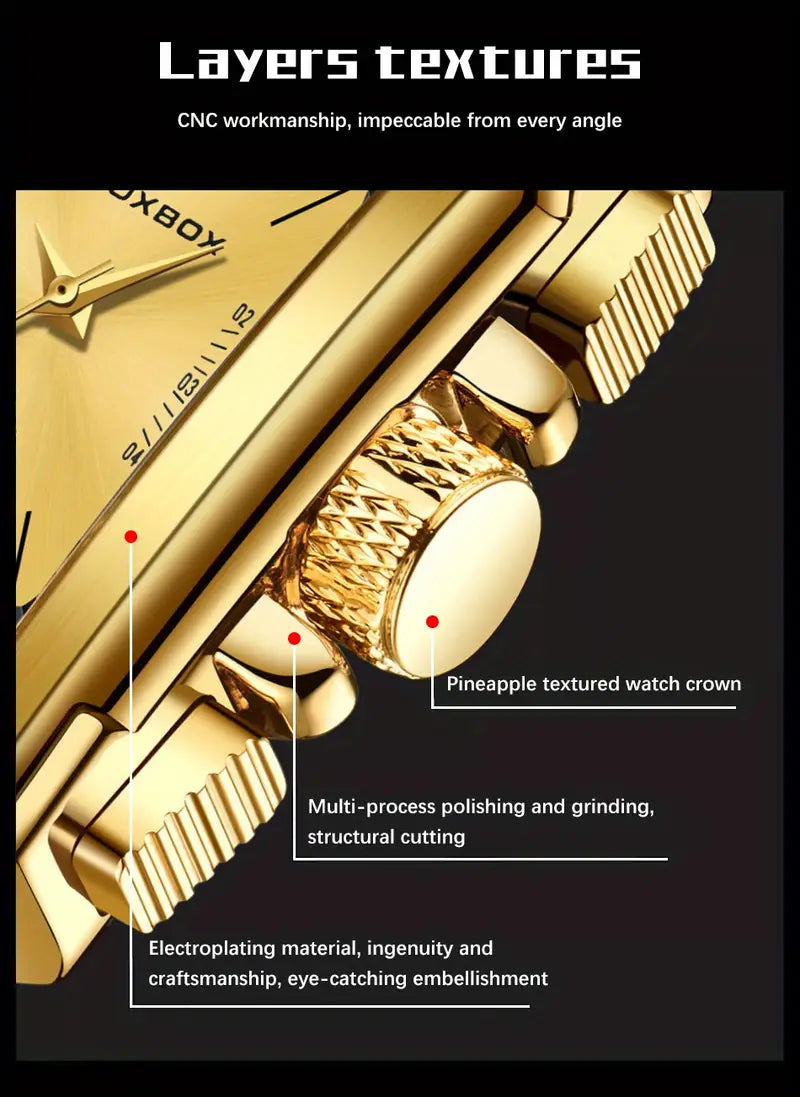 FOXBOX Brand Ladies Electronic Watch, Square Dual Screen, Multifunctional, Sports, Chronograph, Alarm Clock, Luminous, Fashion, Zinc Alloy Case, Silicone Band, Digital Movement, with Button Battery (Diameter＜20mm), Non-rechargeable