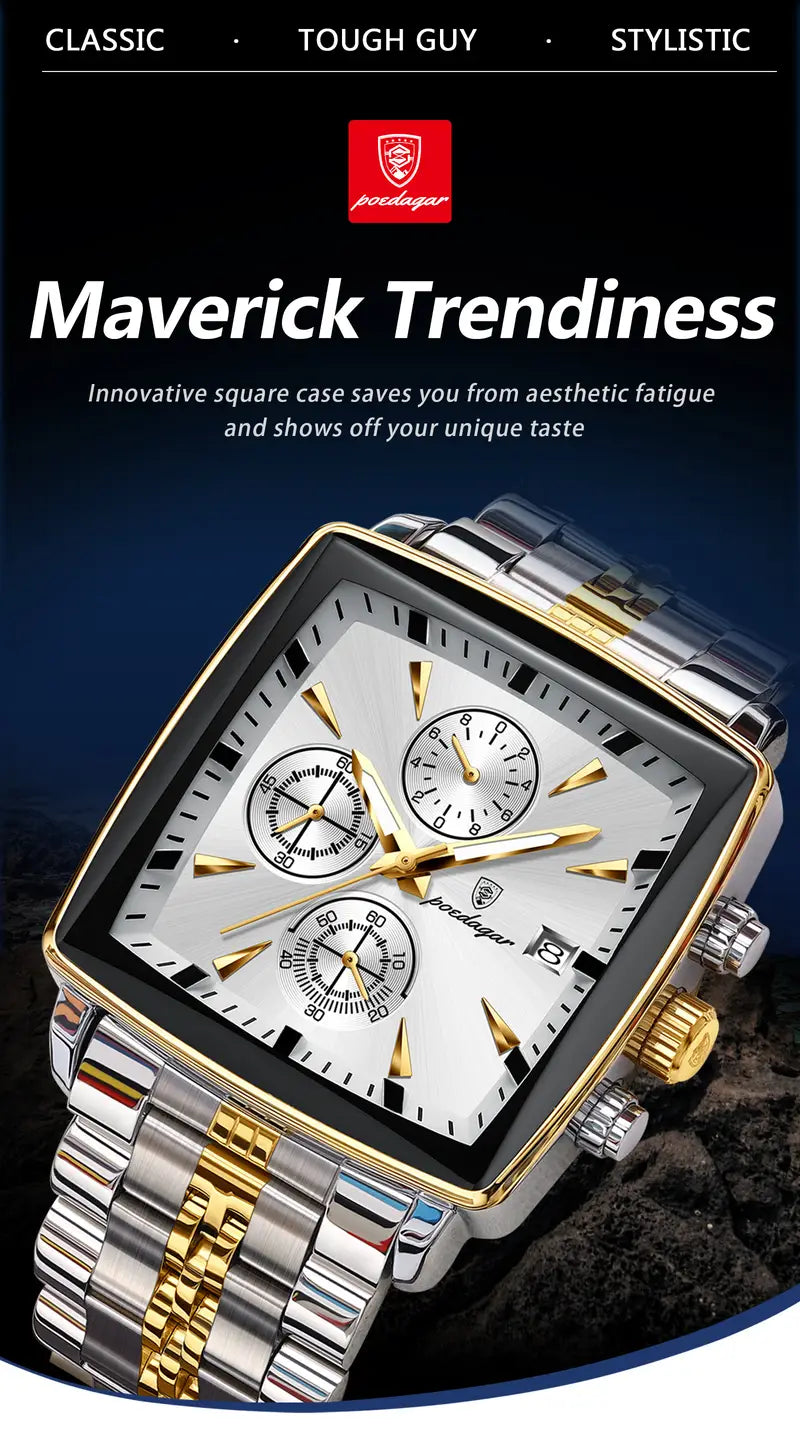 Casual Sports Watch, Stainless Steel Quartz Movet, 3ATM Water Resistant, Luminous Hands, Chronograph, Zinc Alloy Case, Battery Powered with Non-Rechargeable Button Battery