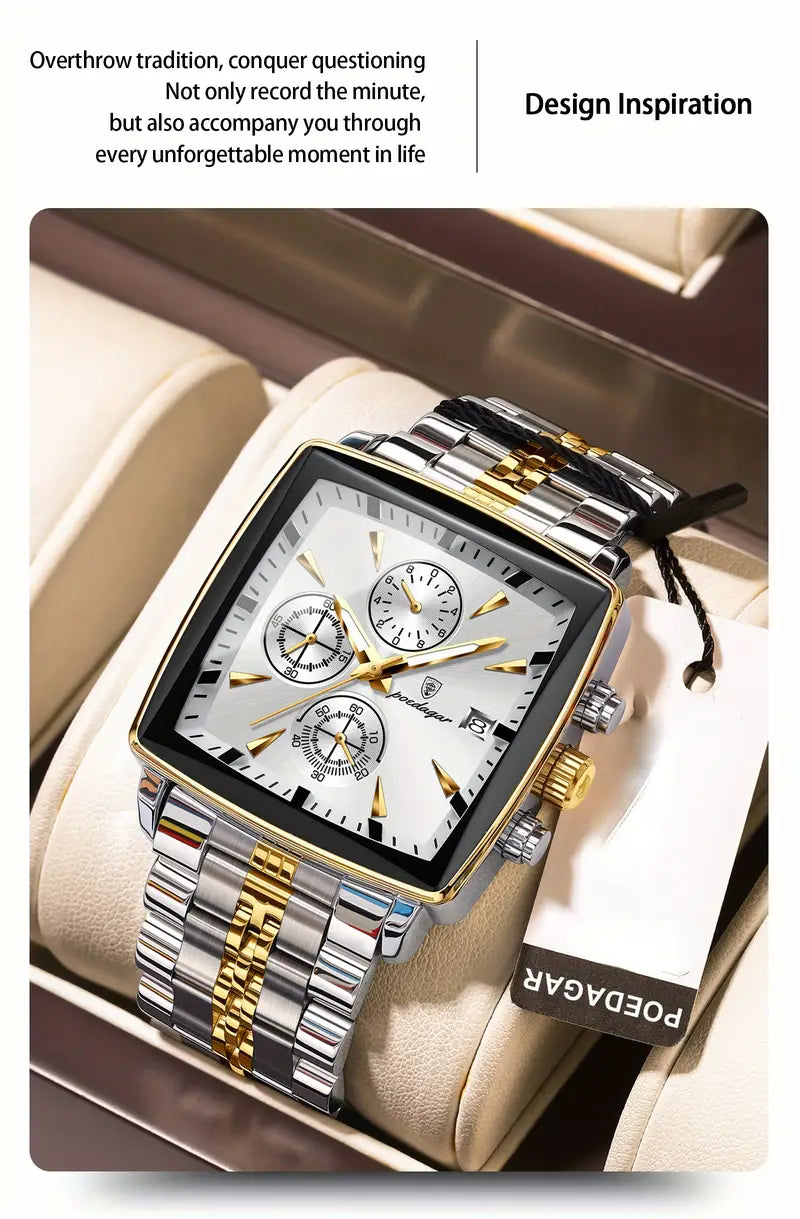 Casual Sports Watch, Stainless Steel Quartz Movet, 3ATM Water Resistant, Luminous Hands, Chronograph, Zinc Alloy Case, Battery Powered with Non-Rechargeable Button Battery