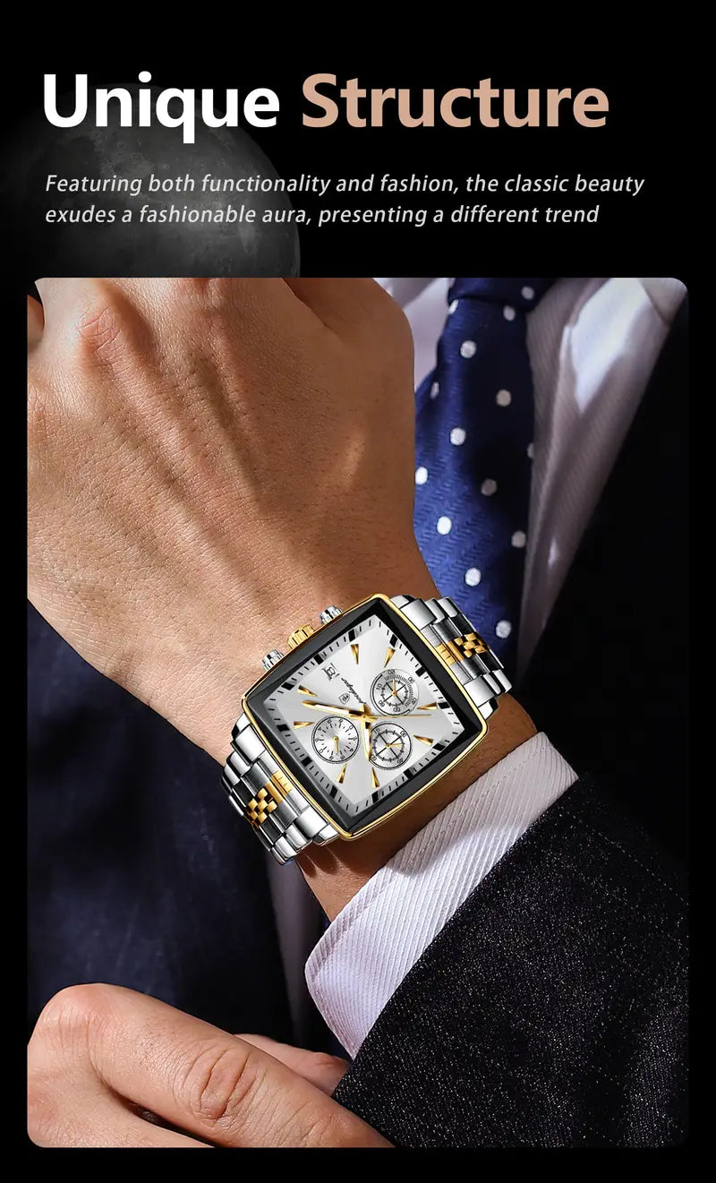 Casual Sports Watch, Stainless Steel Quartz Movet, 3ATM Water Resistant, Luminous Hands, Chronograph, Zinc Alloy Case, Battery Powered with Non-Rechargeable Button Battery