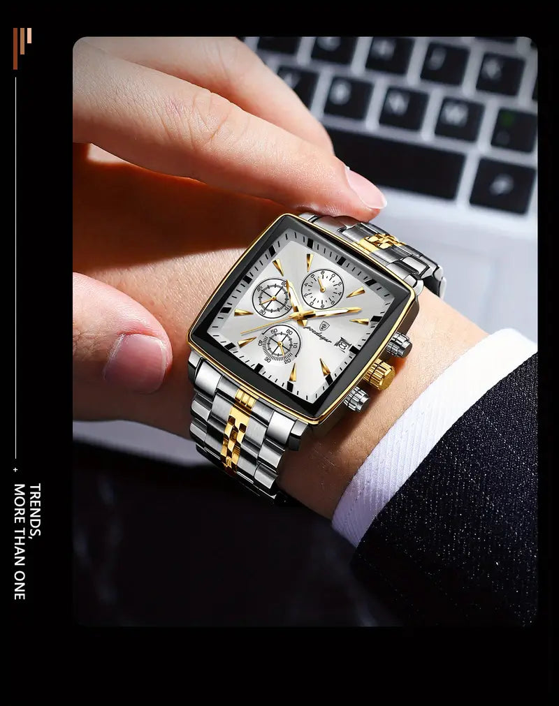 Casual Sports Watch, Stainless Steel Quartz Movet, 3ATM Water Resistant, Luminous Hands, Chronograph, Zinc Alloy Case, Battery Powered with Non-Rechargeable Button Battery