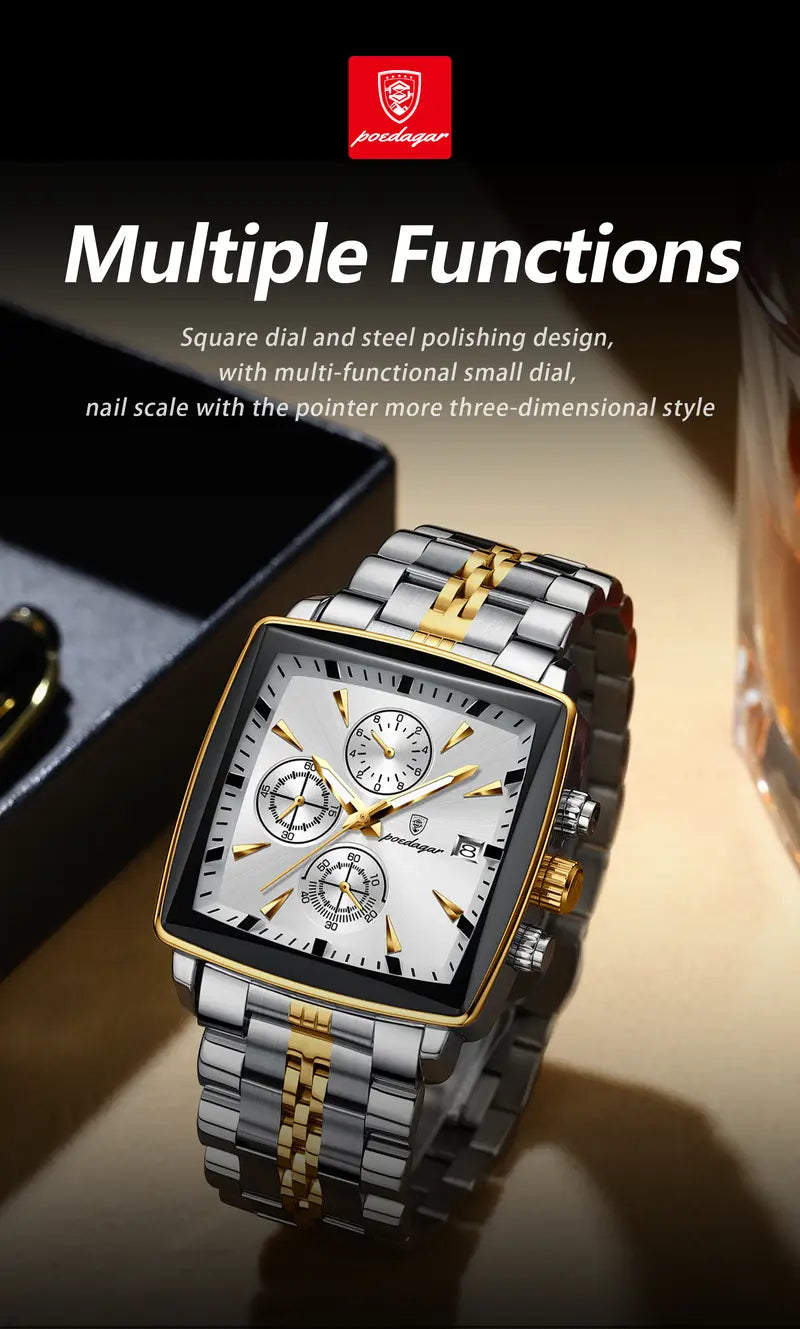 Casual Sports Watch, Stainless Steel Quartz Movet, 3ATM Water Resistant, Luminous Hands, Chronograph, Zinc Alloy Case, Battery Powered with Non-Rechargeable Button Battery