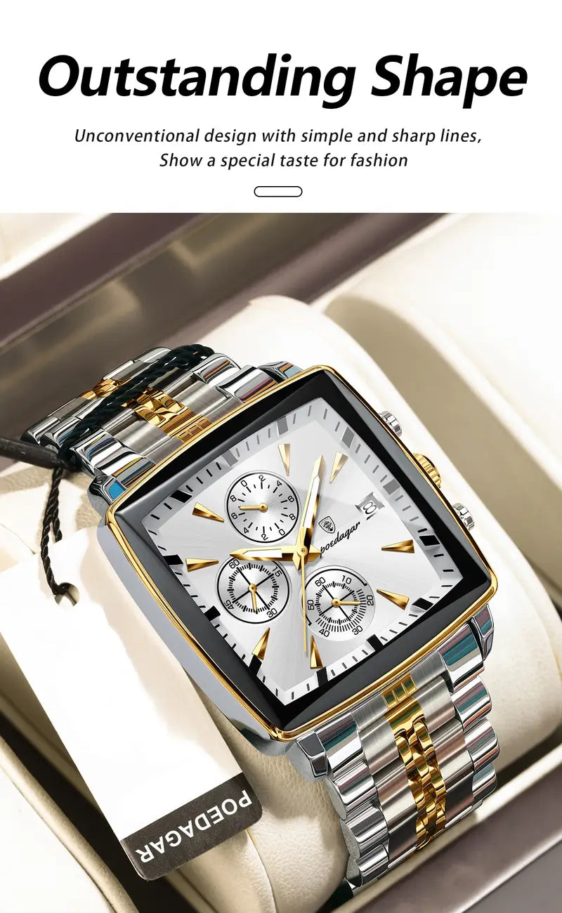 Casual Sports Watch, Stainless Steel Quartz Movet, 3ATM Water Resistant, Luminous Hands, Chronograph, Zinc Alloy Case, Battery Powered with Non-Rechargeable Button Battery