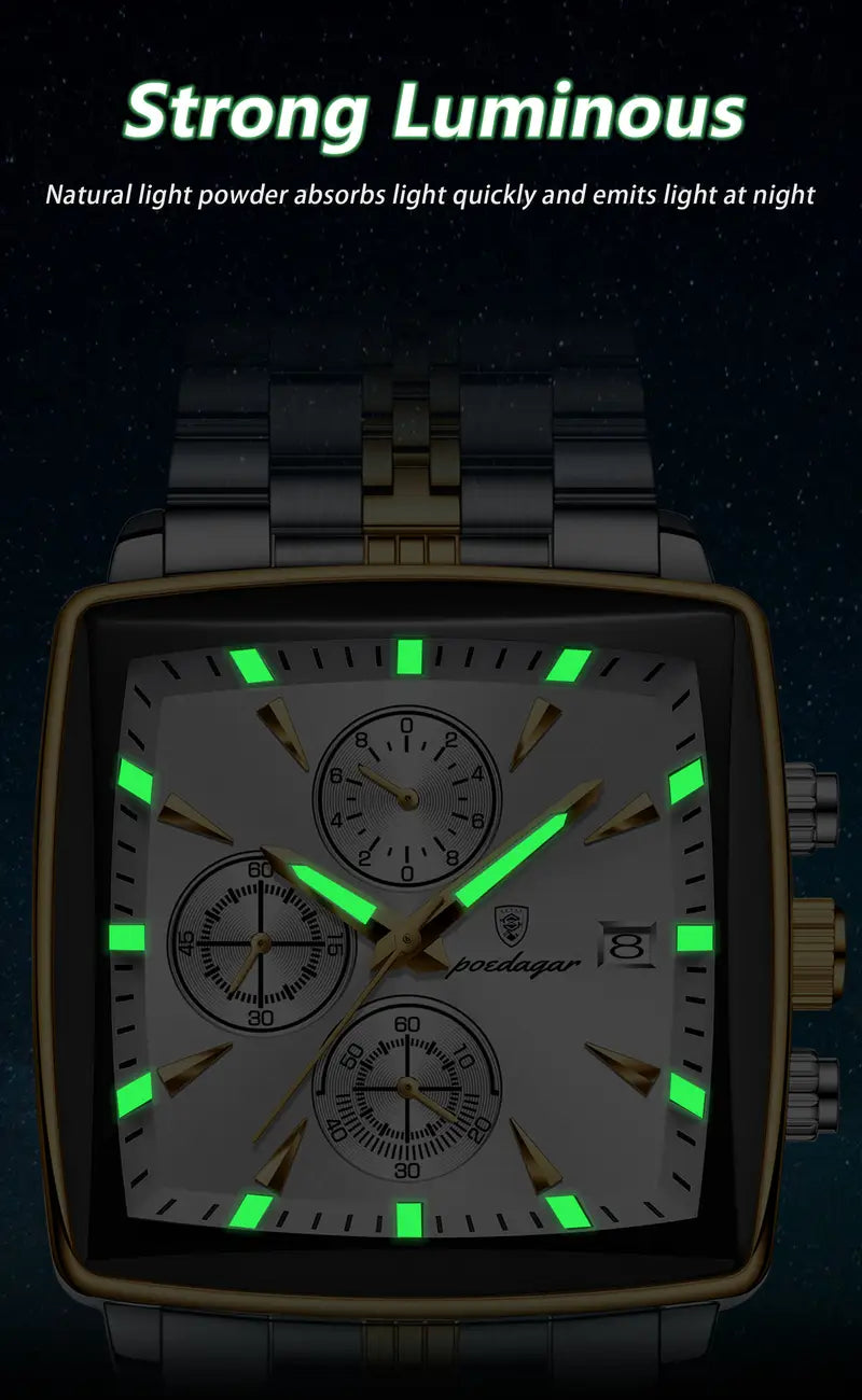 Casual Sports Watch, Stainless Steel Quartz Movet, 3ATM Water Resistant, Luminous Hands, Chronograph, Zinc Alloy Case, Battery Powered with Non-Rechargeable Button Battery