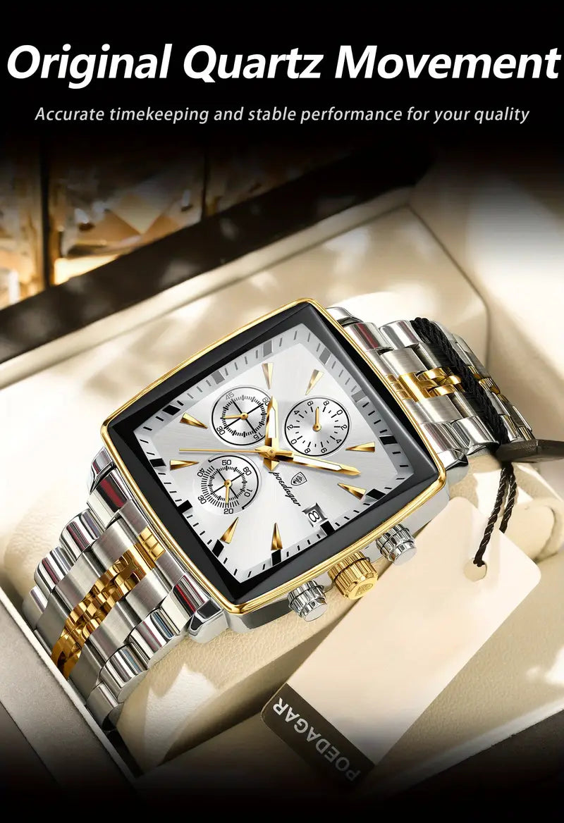 Casual Sports Watch, Stainless Steel Quartz Movet, 3ATM Water Resistant, Luminous Hands, Chronograph, Zinc Alloy Case, Battery Powered with Non-Rechargeable Button Battery