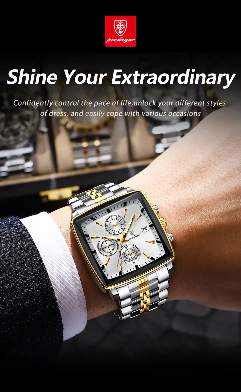 Casual Sports Watch, Stainless Steel Quartz Movet, 3ATM Water Resistant, Luminous Hands, Chronograph, Zinc Alloy Case, Battery Powered with Non-Rechargeable Button Battery