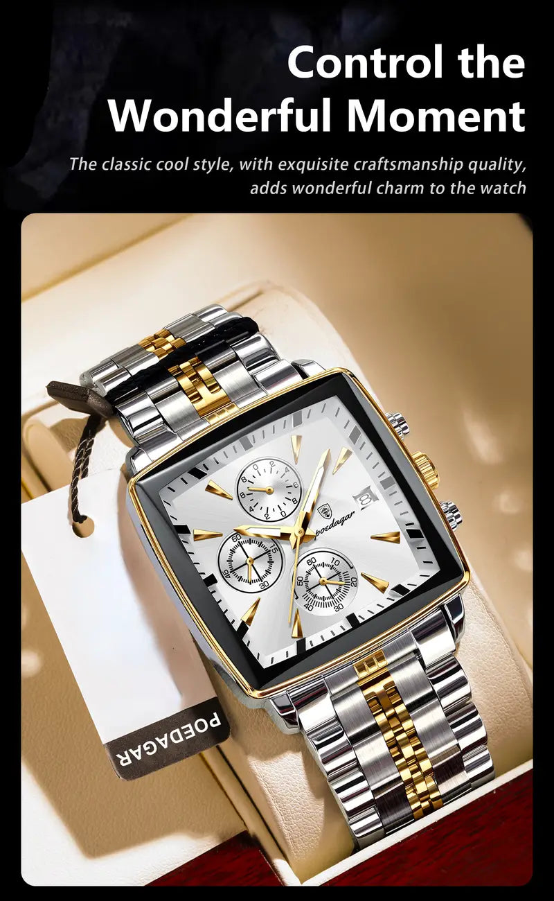 Casual Sports Watch, Stainless Steel Quartz Movet, 3ATM Water Resistant, Luminous Hands, Chronograph, Zinc Alloy Case, Battery Powered with Non-Rechargeable Button Battery