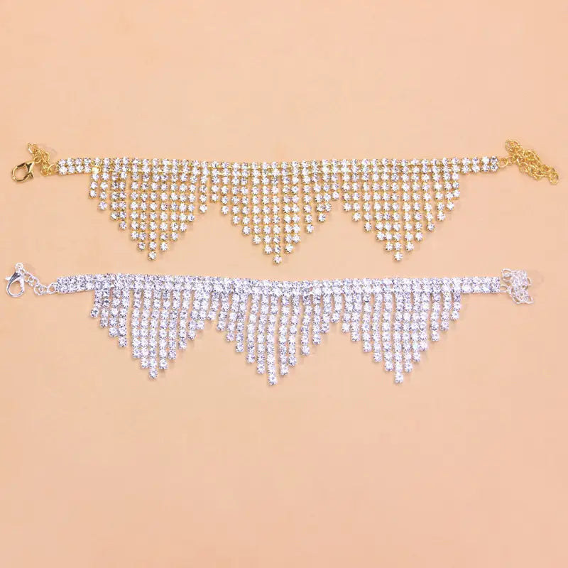 2 Pcs Elegant Rhinestone Tassel Anklet - High Heel Shoe Clip-On Foot Chain with Sparkling Bow Detail, Perfect for Women'S Fashion Accessories, Summer Style, and Daily Wear, Summer Fashion Accessory | Glamorous Look | Dazzling Stones, High Heel Shoe