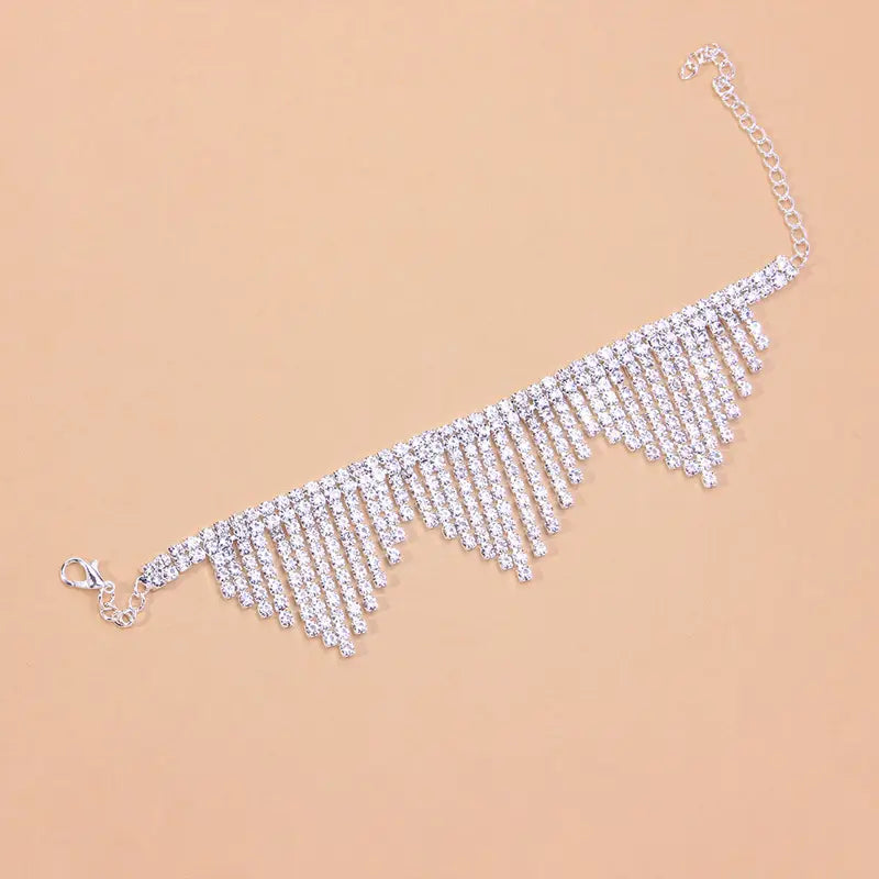 2 Pcs Elegant Rhinestone Tassel Anklet - High Heel Shoe Clip-On Foot Chain with Sparkling Bow Detail, Perfect for Women'S Fashion Accessories, Summer Style, and Daily Wear, Summer Fashion Accessory | Glamorous Look | Dazzling Stones, High Heel Shoe