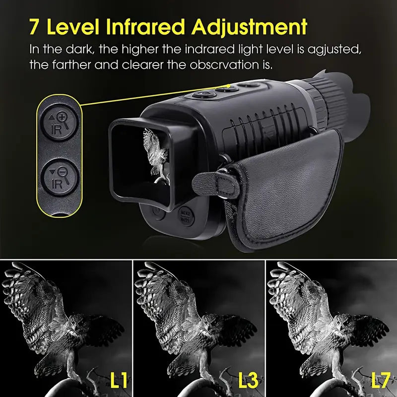 2.5K Infrared Night Vision Device, TF Card: Supports Up to 256GB, 10X Digital Zoom, Full Black Observation Distance: 0.5m~800m, Low Light Observation Distance: 0.5m~Infinite Range, 3W Infrared Lamp with Rechargeable Lithium Battery