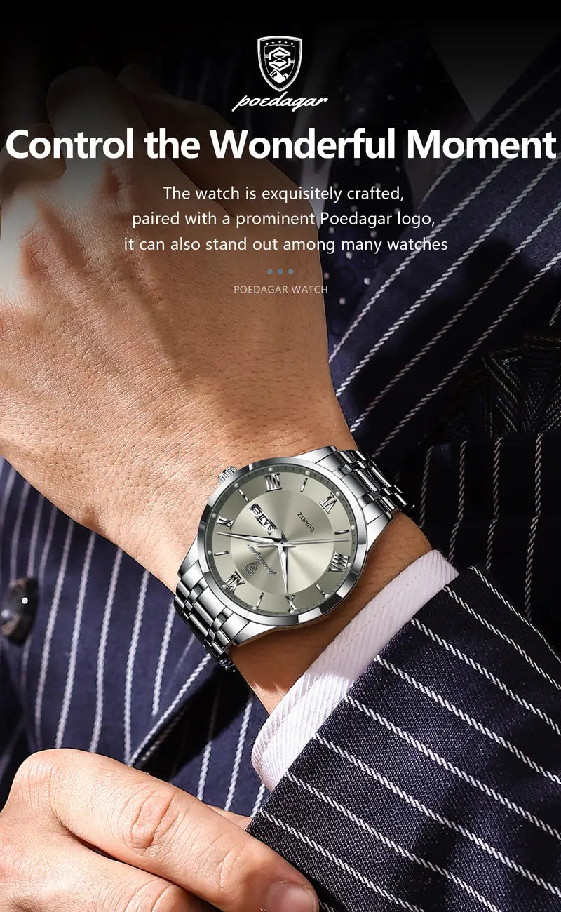 Men'S Quartz Watch | Stainless Steel & Zinc Alloy | 3ATM | Business Casual Style | Green Dial with Golden-Tone Accents | Pointer Display | Battery-Powered, No Battery Included