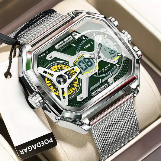 Men'S Digital Sports Watch -, Durable, Multifunctional with Stopwatch, Stainless Steel Strap, Electronic Movement, and Fashionable LED Display