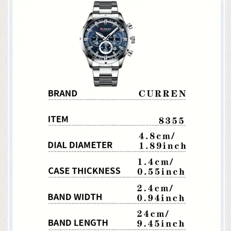 CURREN  Trendy Creative Watch Multifunctional Chronograph Wristwatch, Decorative Accessories For Holiday Party Gift Men Accessories