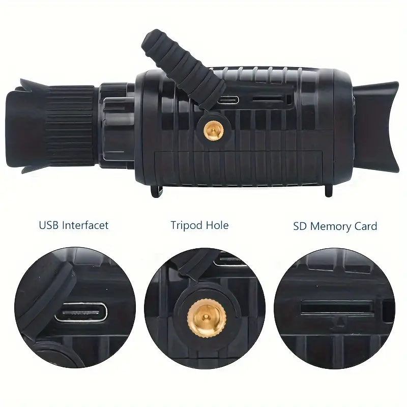 2.5K Infrared Night Vision Device, TF Card: Supports Up to 256GB, 10X Digital Zoom, Full Black Observation Distance: 0.5m~800m, Low Light Observation Distance: 0.5m~Infinite Range, 3W Infrared Lamp with Rechargeable Lithium Battery