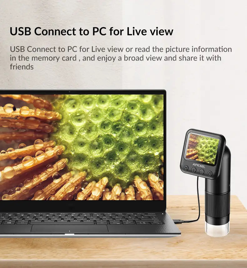 APEXEL Portable HD Digital Microscope, Handheld USB Microscope with LED for Laptop, Pocket-Sized 400X-800X Magnifier for Photos and Videos