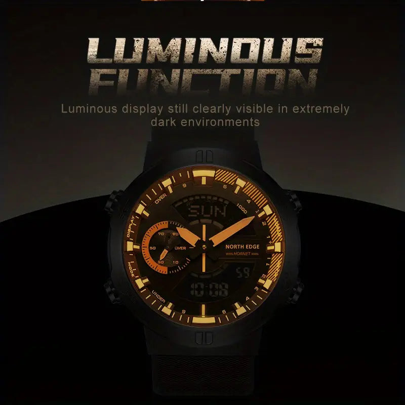 NORTH EDGE HORNET Men's Sports Watch - Black Digital Display with World Time, Speed Tracker, Stopwatch, Countdown Timer, Illumination & Water Resistance for Running, Cycling & Outdoor Activities, Cycling Wristwatch