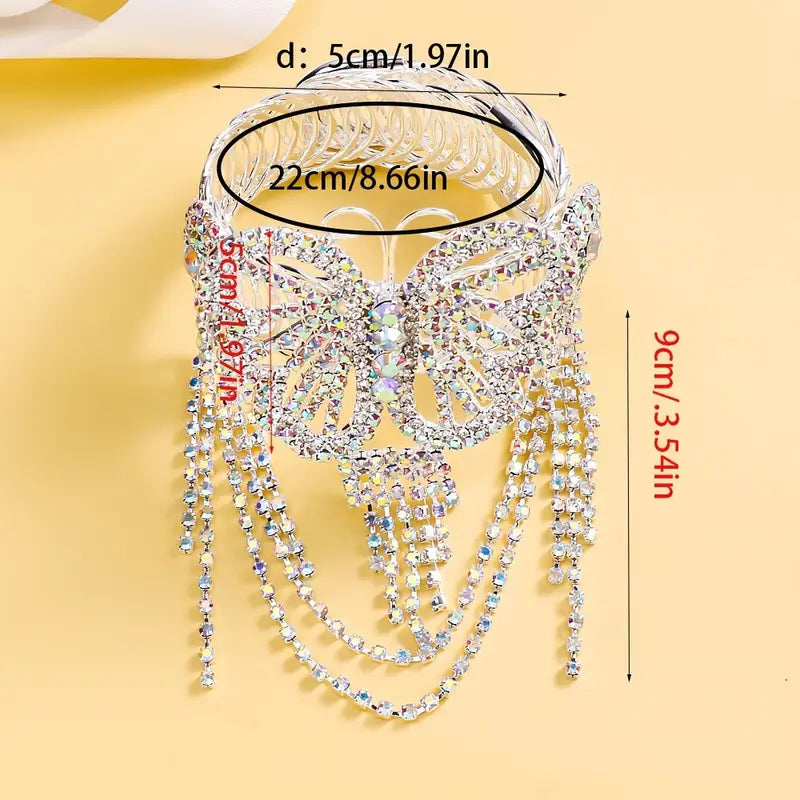 Elegant Butterfly Tassel Bracelet for Women, Sexy Rhinestone Arm Chain, Alloy Fashion Jewelry for Party and Banquet Occasions, 2 PCS Summer Holiday Accessory, Butterfly Charms, Rhinestone Embellishments, Alloy Constructio