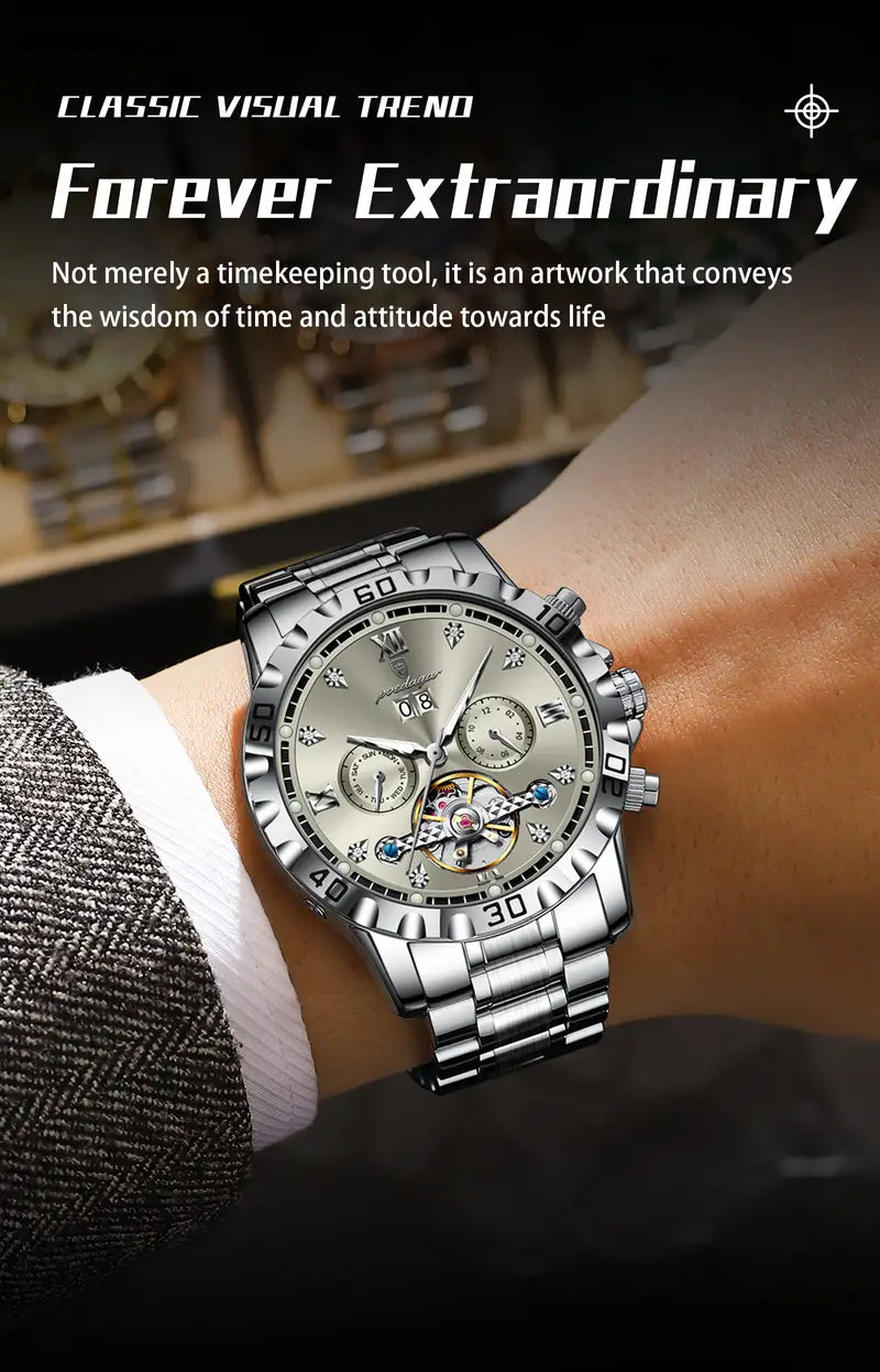 Poedagar Top Luxury Men'S and Women'S Watches, Date Automatic Week Men'S and Women'S Watches, Hollow Swirl Mechanical Stainless Steel