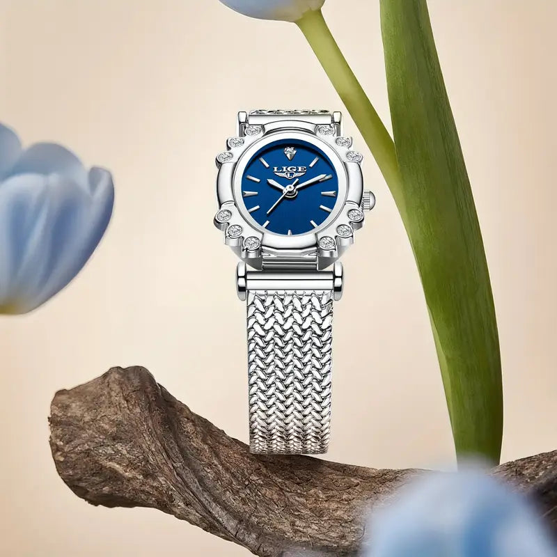 LIGE Elegant Women'S Quartz Watch - Golden Silvery Bracelet, Classic Oval Dial Minimalist Dial for Everyday & Formal Wear - Luxury Watch Gift for Men/Women Birthday, Anniversary, Wedding occasions