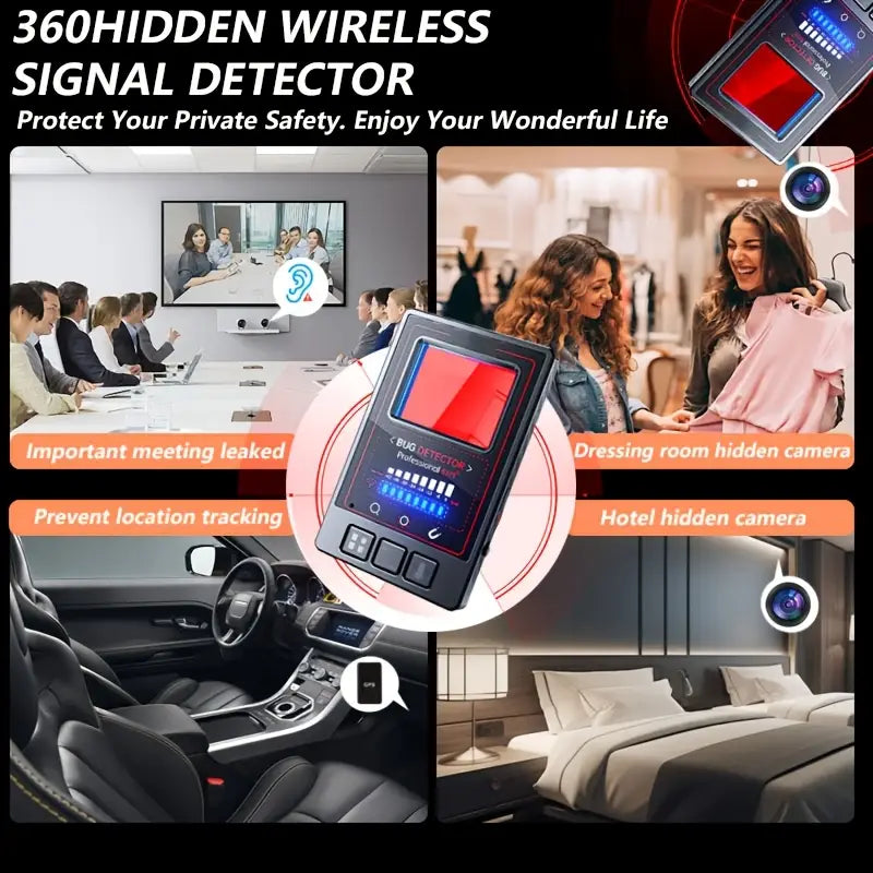 Privacy Protection Detector, Hidden Camera Finder, Anti-Theft GPS Tracker, Remote Magnetic and Infrared Sensor, Adjustable Sensitivity with Vibration Alerts, USB Rechargeable Lithium Polymer Battery