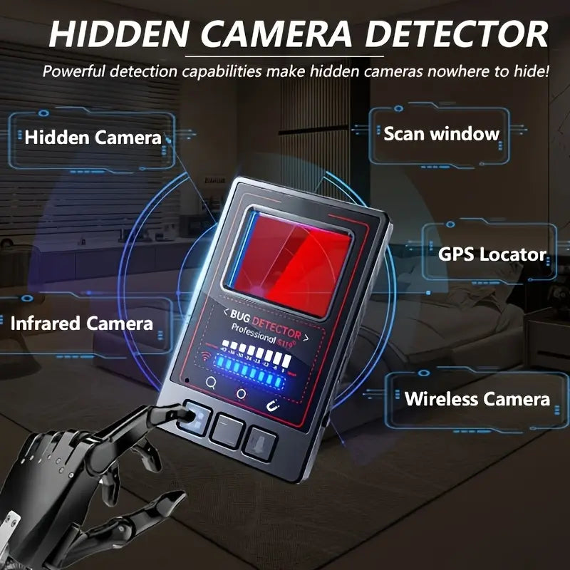 Privacy Protection Detector, Hidden Camera Finder, Anti-Theft GPS Tracker, Remote Magnetic and Infrared Sensor, Adjustable Sensitivity with Vibration Alerts, USB Rechargeable Lithium Polymer Battery