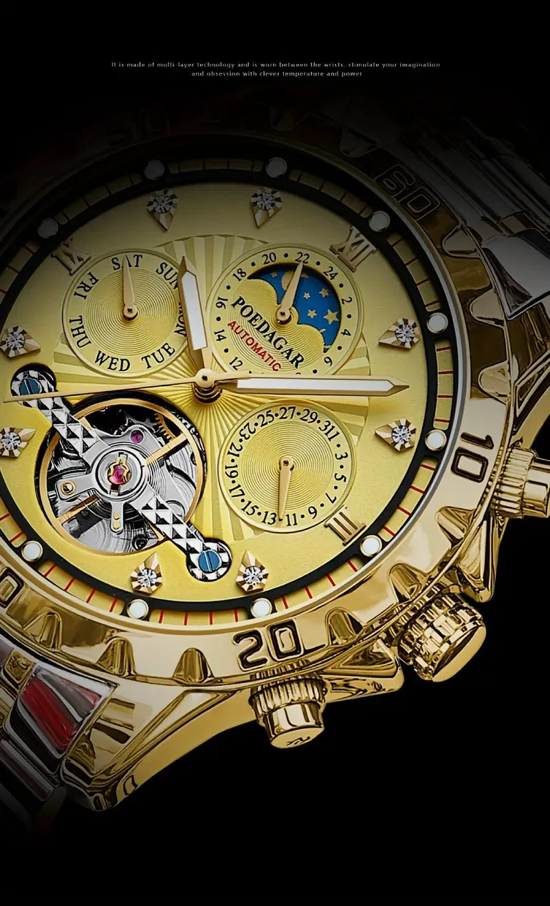 Men's Luxury Multifunctional Waterproof Mechanical Watch, 3D Hollow Luminous Fashion Youth Wristwatch