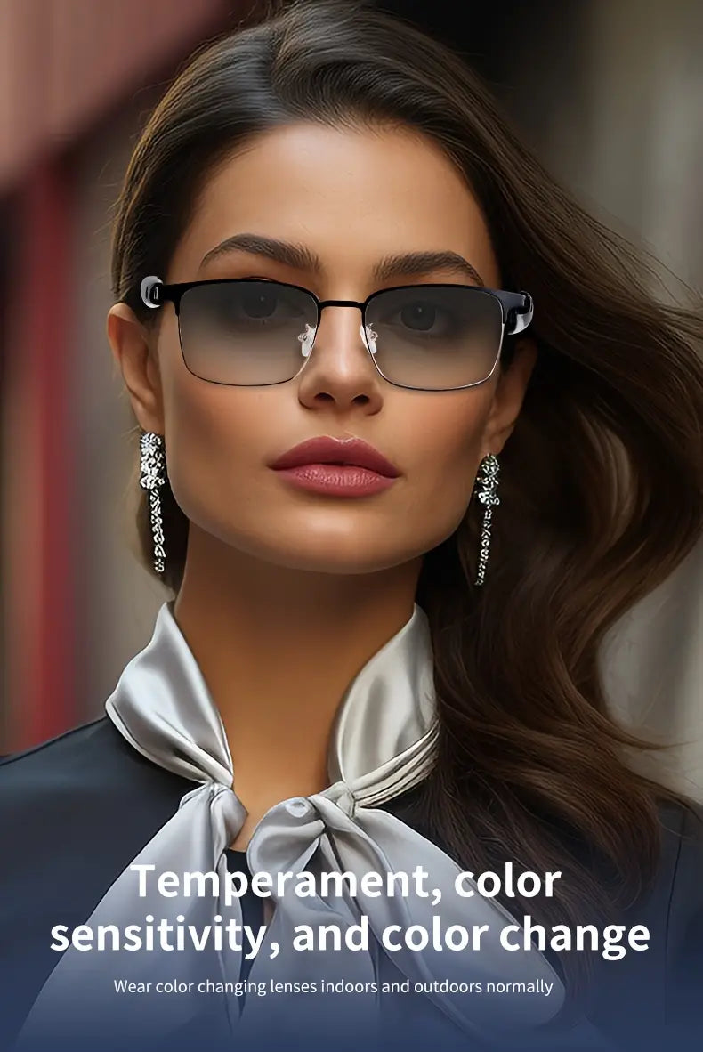 Smart Audio Glasses with Photochromic Lenses, Touch Control, Built-in Mic & Open-Ear Music, Anti-Blue Light, Rechargeable Battery for Office, Outdoor, Sports, Driving - Ideal Holiday Gift
