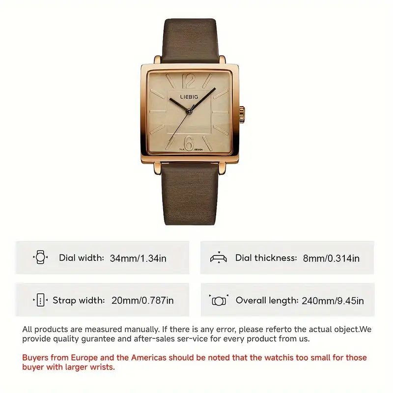 LIEBIG Women's Large Square Quartz Watch Fashion Analog Classic PU Leather Wrist Watch