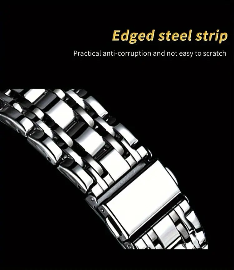 Men's Luxury Quartz Watch with Folding Clasp - Sleek, Hollow-Out Design, Luminous Dial, Stainless Steel Band