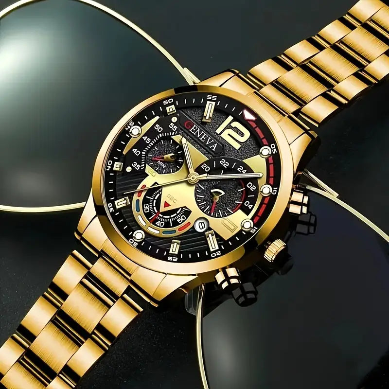 Men's Fashion Retro Golden Quartz Watch, Valentine's , Gift for Friends