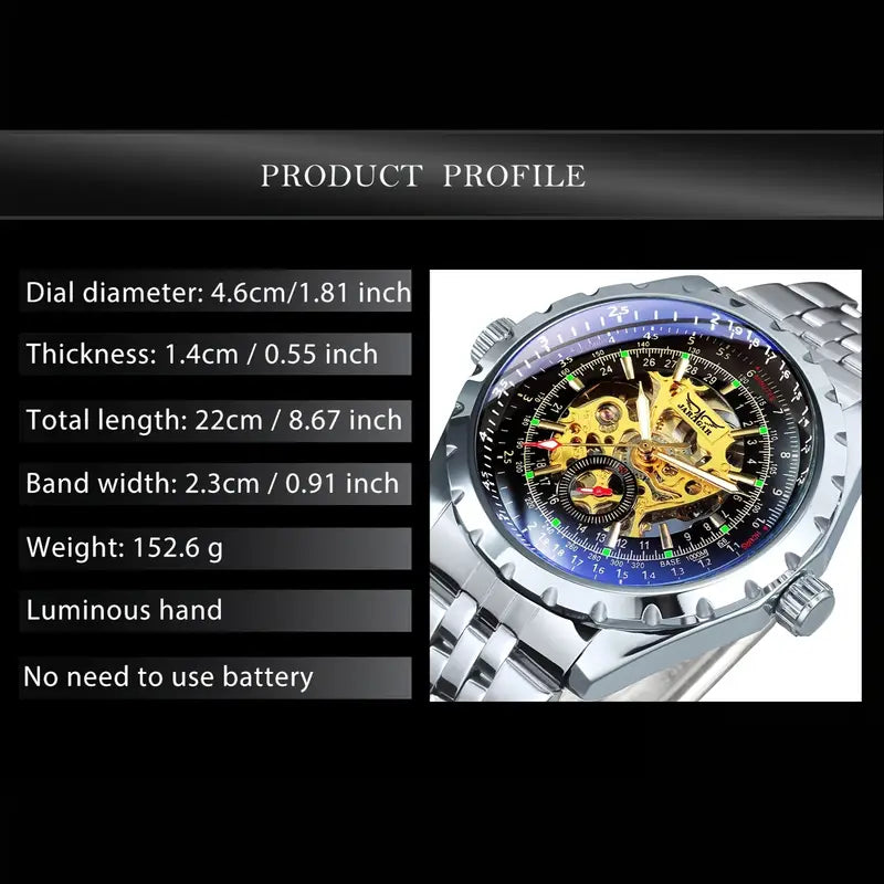 Men'S Fashion Sports Transparent Hollow Automatic Mechanical Watch Luminous Pointer Silveryy Luxury Stainless Steel Strap Business Casual Wristwatch Anniversary Birthday Holiday Gift, Without Battery