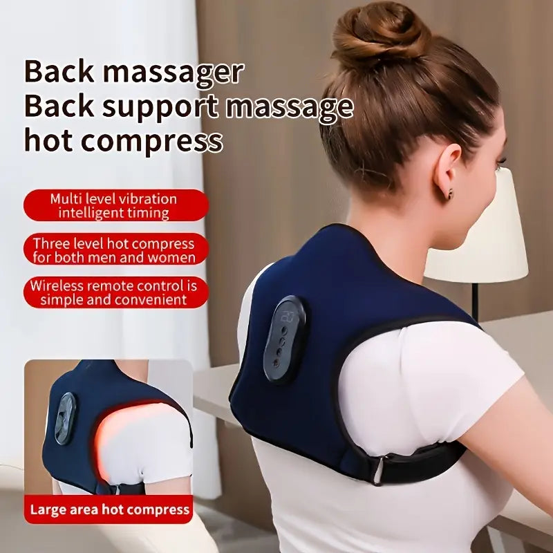 Back Massager, Hot Compress Vibrating Massager LCD Display, 4 Modes, Massage Timing Design, 3-Speed Adjustable Vibration Massage Intensity, 3-Speed Adjustable Hot Compress, Unisex And Multi-Functional Back Massager with Remote Control