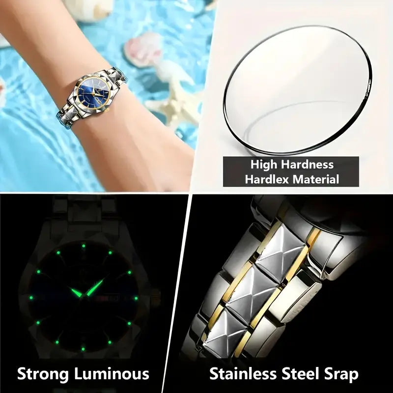 Ladies Quartz Watch, Round Casual Style, Luminous Analog Display, Stainless Steel Band, Alloy Case,, with Non-rechargeable Button Battery, BINBOND Brand