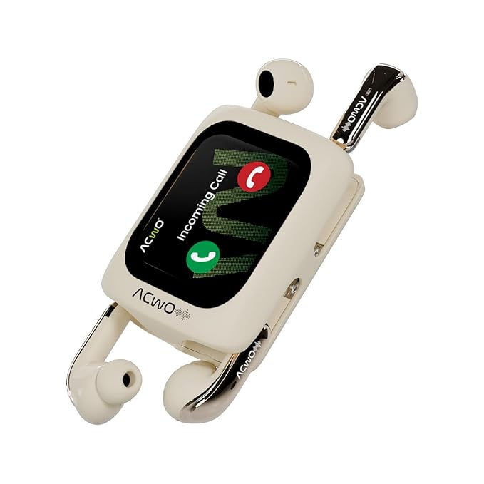 ACwO Fire Prime TWS Earbuds (in-Ear & Half-in-Ear in 1 Case) | Smart HD Display + 40DB ANC (in-Ear) | 80 Hrs Playtime | | 4 Mics AI-ENC | 3D Spatial Sound | BT V5.4 | Creme,Beige