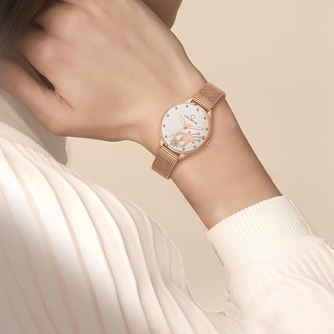 Carlington Big Dial Women’s Watch with Stainless Steel Mesh Strap, Adjustable Clasp and Water Resistant Body(Silver/Rose Gold/Black Dial)