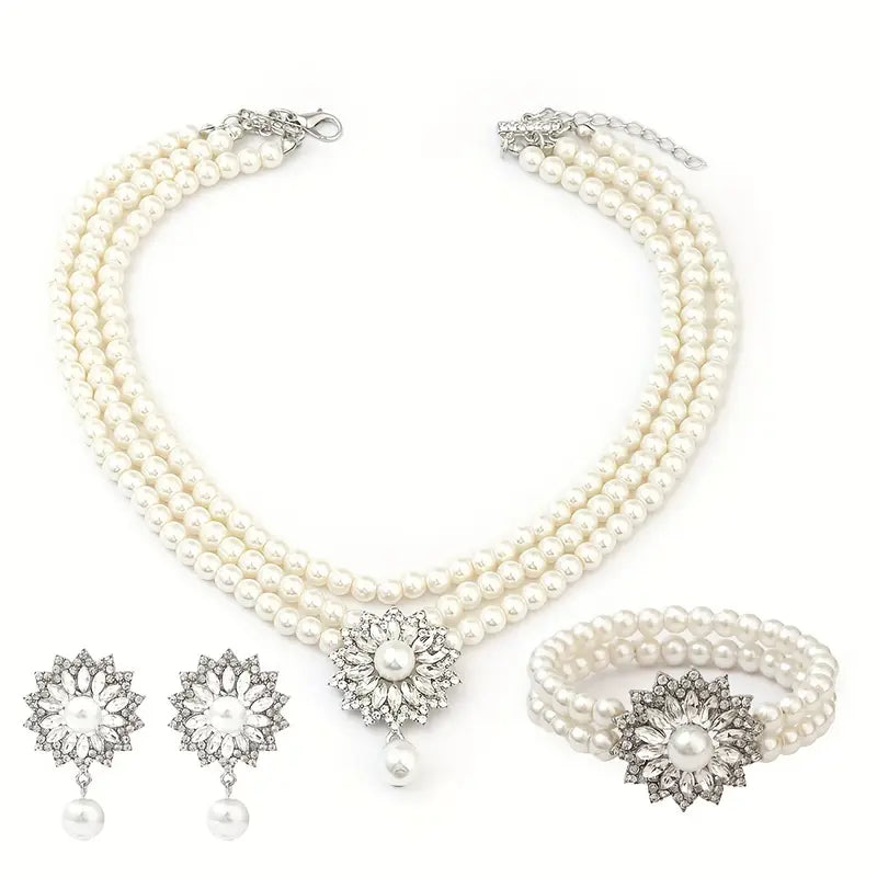 4pcs Necklace Earrings Bracelet Set, Simple and Stylish, Suitable for Wedding Banquet Dress